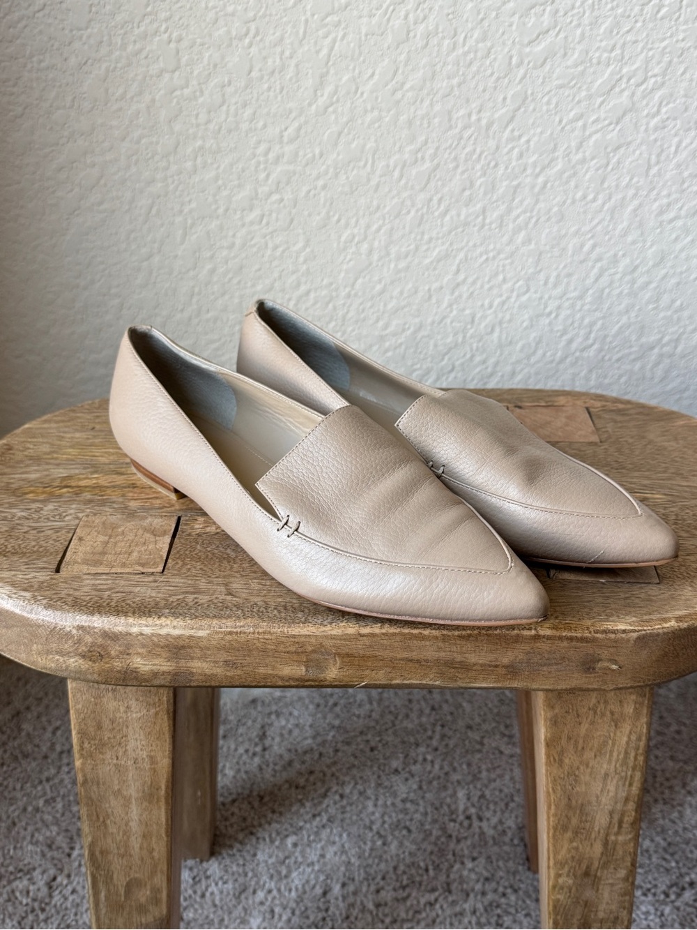 Marc Fisher Beige Pointed Toe Leather Loafers